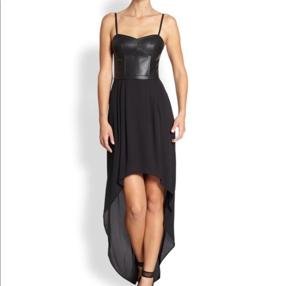 BCBG leather busted high low dress